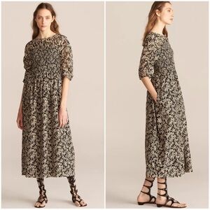 Rebecca Taylor | Ruched Oska Midi Smocked Silk Blend Dress Size Small